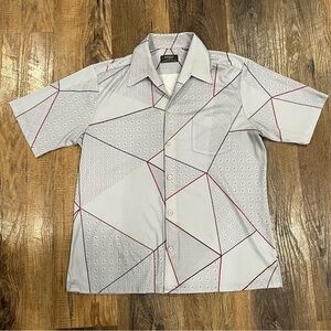 Vtg SPIRE Disco Shirt L Mid Century Stretch Geometric Rockabilly Mod Vintage